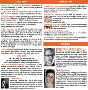 Un festival qui creuse son sillon depuis des années et qui m'a fait l'honneur, dès sa première édition, d'en être le parrain... à vie ! En tout cas, tant que durera la mienne. Pas d'élections, pas de référendum, ça évite les discussions inutiles, je reviens chaque année comme parrain de l'événement et c'est sans appel.  Il faut dire que je l'ai mérité : j'ai grandi à Cazères et ça n'a pas une sinécure. J'ai bien le droit d'en tirer un petit profit aujourd'hui. Venez, c'est un événement atypique, sensible, chaleureux, qui prend le temps de faire se rencontrer auteurs et lecteurs.